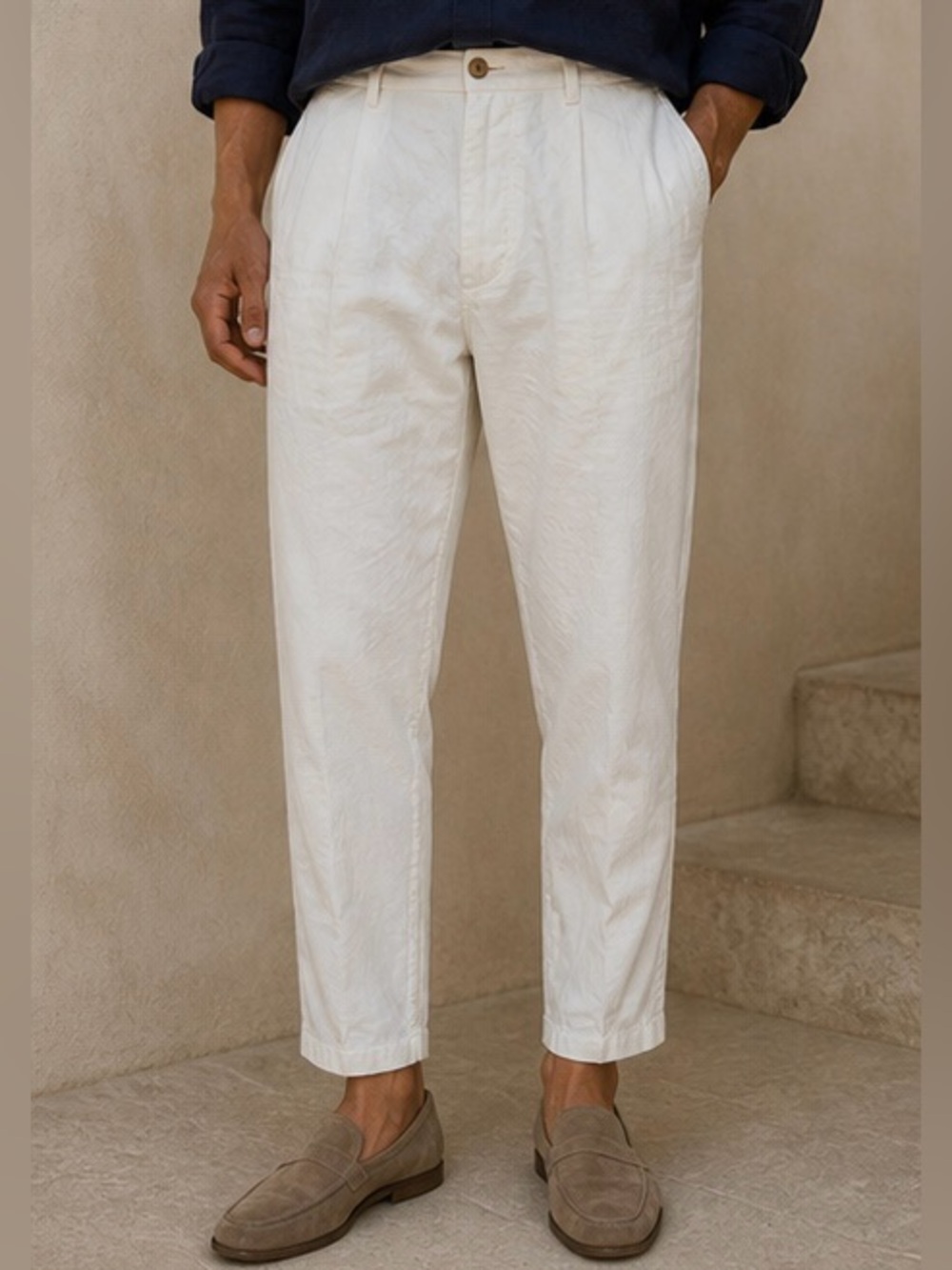 NWT Mens White Pleated Chino Trousers